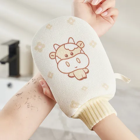 Double-Sided Bath Scrubbing Gloves Exfoliating Bath Mitts Cartoon Cow Print Soft Terry Cloth Elastic Cuff Bathing Body Cleaning Tool For Women Home