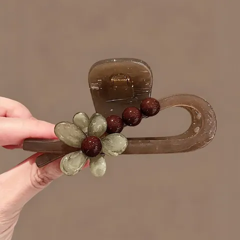 Koreanische Rauchbraune Blumen Haarklammer Elegante PC Harz Künstliche Perle Haargreifer Für Damen Tägliche Haarstyling Zubehör