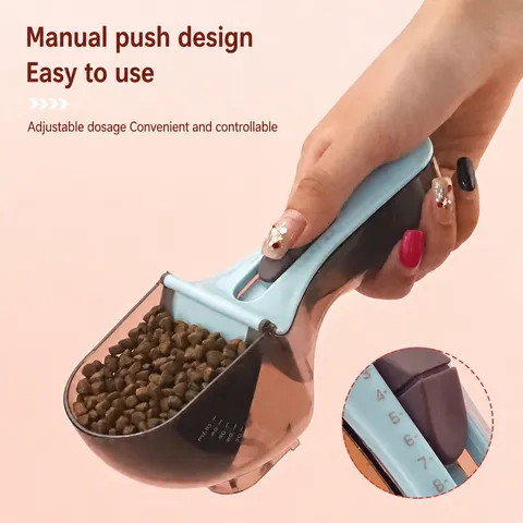 Pet Food Measuring Scoop Adjustable Plastic Dog Cat Feeding Spoon With Scale Portable Portion Control Pet Feeding Tool