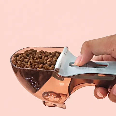 Pet Food Measuring Scoop Adjustable Plastic Dog Cat Feeding Spoon With Scale Portable Portion Control Pet Feeding Tool