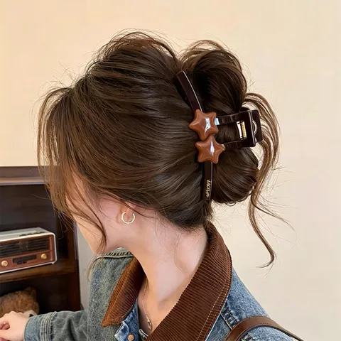 Sternenmuster Haarkralle Clips Große Größe PC Material Karamellbraun Haarklammer Französisch Stil Elegante Haarschmuck Für Damen Haar Styling