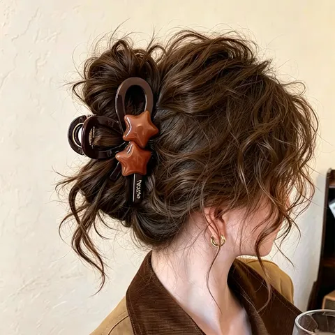 Damen Eleganter Stern Gold Label Haarkralle PC Legierung Hai Clip Mode Stern Haarschmuck Für Tägliches Styling Und Dickes Haar
