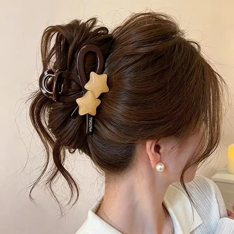Damen Eleganter Stern Gold Label Haarkralle PC Legierung Hai Clip Mode Stern Haarschmuck Für Tägliches Styling Und Dickes Haar