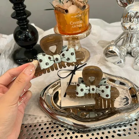 Minzgrün Gepunktet Schleife Haarkralle Für Damen Modischer Kopfschmuck Harz Acetat Haarklammer Haifisch Clip Elegant Täglich Haarnadel Zubehör