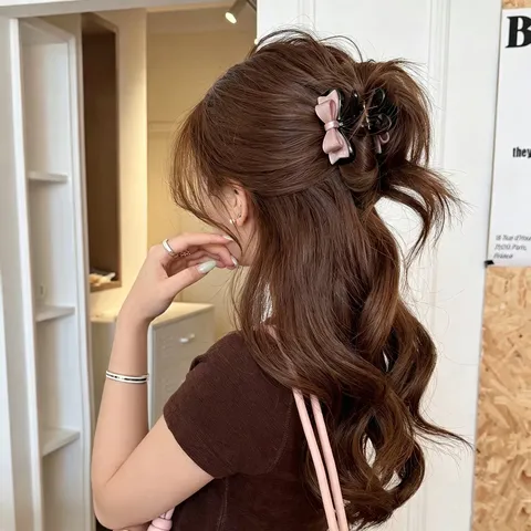Women Small Bowknot Hair Claw Clip PC Resin Chic Polka Dot Shark Clip For Thin Hair Half-Tie Ponytail Hair Accessories Fashion Handmade Hairpin