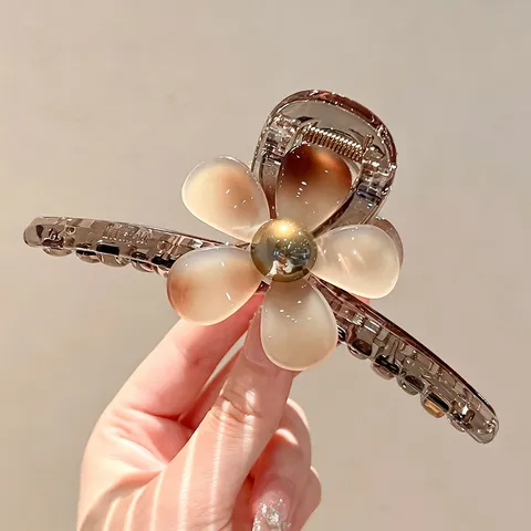 Eleganter Minimalistischer Kunststoff Blume Haarkralle Mit Künstliche Perle Verlauf Bernstein Harz Haarklip Für Damen Haarschmuck
