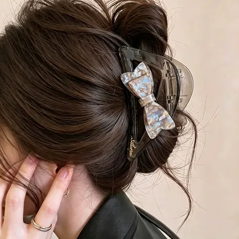Franse Stijl Luxe Grote Driehoek Haarklem Strik Acetaat Haarklauw Elegant Haaraccessoire Voor Vrouwen Feest Dating Dagelijks Gebruik