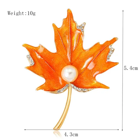 Elegant Maple Leaf Brooch Pin Zinc Alloy Rhinestone Artificial Pearl Drop Oil Enamel Fashion Jewelry For Women
