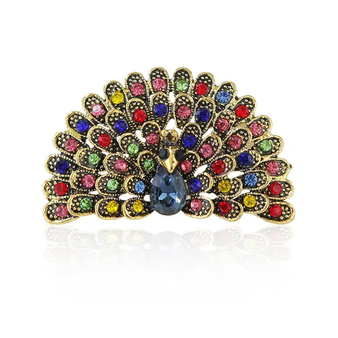 Vintage Legering Strass Pauw Brooch Pin Mode Pauw Opening Staart Corsage Sieraden Accessoires Voor Vrouwen Cadeau