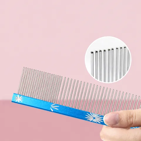 Peine de Aseo para Mascotas de Acero Inoxidable Metal Doble Cara Perro Gato Desenredante Herramienta Profesional