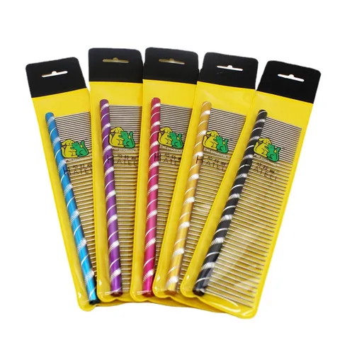 Stainless Steel Pet Comb Professional Cat Dog Grooming Tool Long And Short Hair Shedding Detangling Brush Multi-color Handle