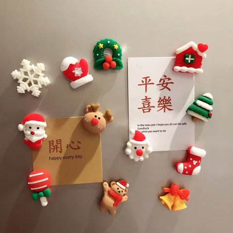 Aimants de Réfrigérateur de Noël Mignons 3D Résine Père Noël Renne Bonhomme de Neige Autocollants Magnétiques Cadeau de Décoration de Cuisine