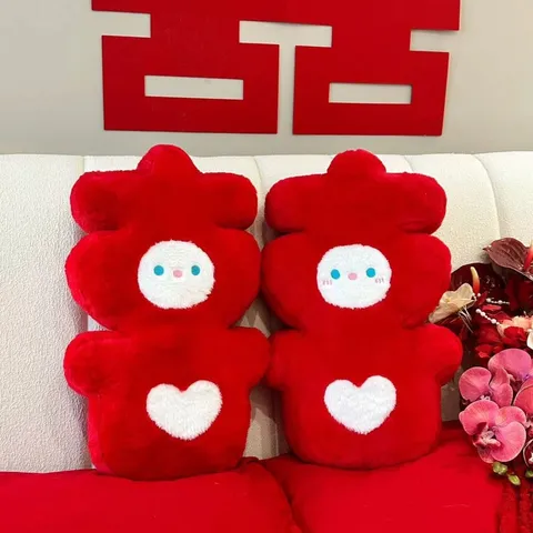Chinesische Hochzeit Rotes Plüsch Doppel Glück Kissen Festliches Bett Dekorative Kissen Neues Zuhause Weiches PP Baumwolle Geschenkset