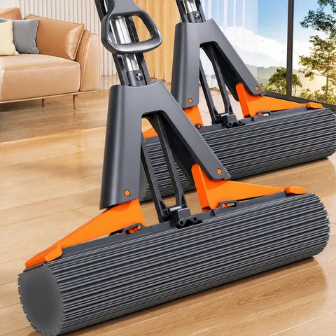 Roestvrij Staal Sponsmop Handvrij Opvouwbaar Absorberend Vloerreiniging Mop voor Woonkamer Keuken