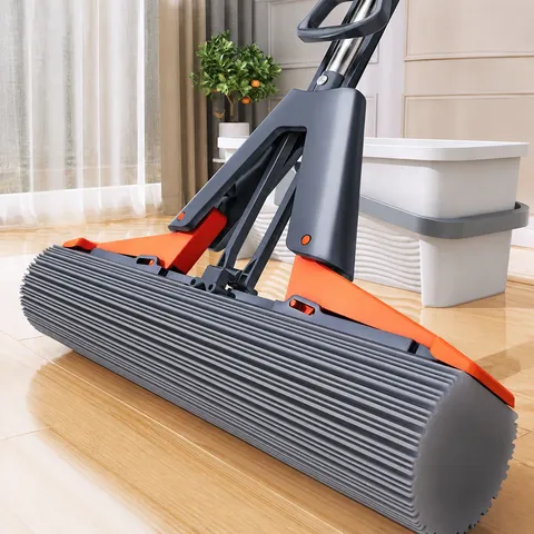 Roestvrij Staal Sponsmop Handvrij Opvouwbaar Absorberend Vloerreiniging Mop voor Woonkamer Keuken