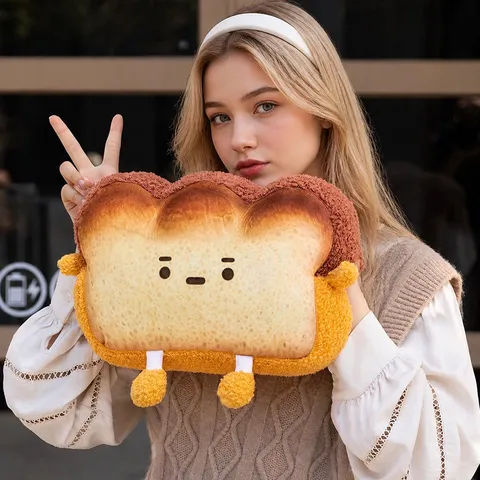 Cute Toast Shaped Electric Hot Water Bag Plush Hand Warmer Rechargeable Heating Winter Warming Pillow