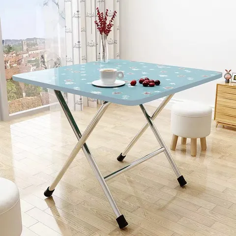 Tavolo Pieghevole Portatile Semplice Casa Piccolo Tavolo da Pranzo Stand Esterni Rettangolare Venatura del Legno Struttura in Metallo