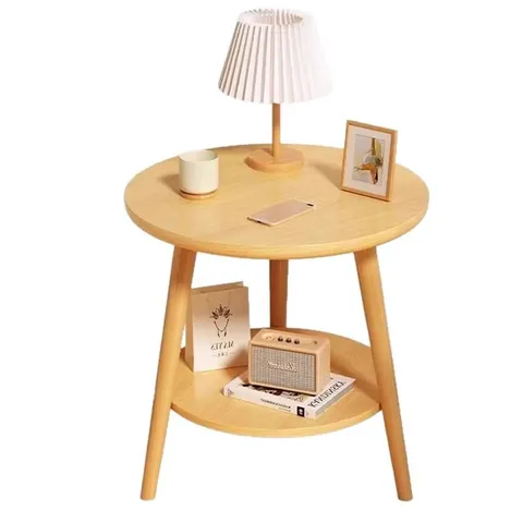 Modern Minimalist Wooden Bedside Small Round Table Double Layer Storage Side Table Living Room Bedroom Furniture