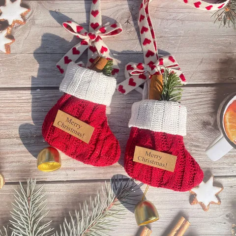 Ciondolo Calza di Natale Lavorato a Maglia Rosso Bianco Albero di Natale Ornamento Appeso Festa Festiva Decorazione Casa Regalo