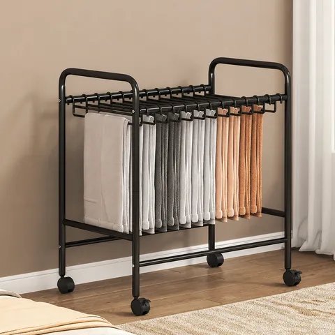Porte-Pantalon Mobile Multifonctionnel en Acier Carbone Organisateur de Cintre Roulant Support de Stockage de Placard Debout