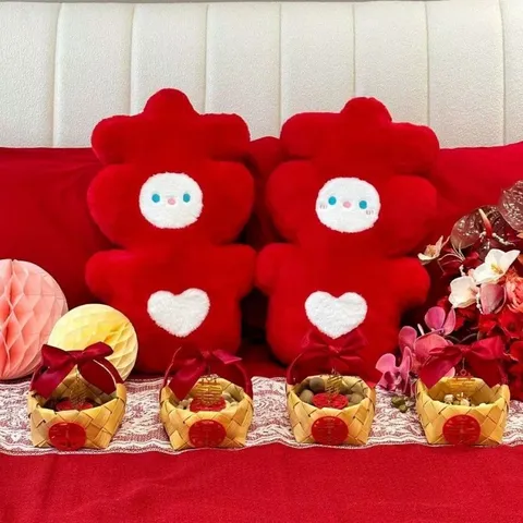Chinesische Hochzeit Rotes Plüsch Doppel Glück Kissen Festliches Bett Dekorative Kissen Neues Zuhause Weiches PP Baumwolle Geschenkset