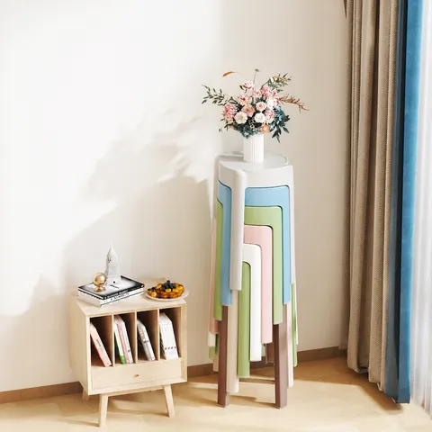 Sgabello tondo in plastica moderno e minimalista impilabile addensato sedia da tavola da pranzo per la casa piccolo sgabello portatile