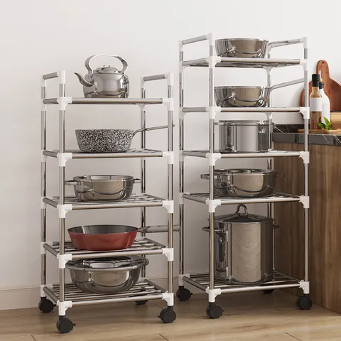 Semplice Scaffale da Cucina in Ferro Rinforzato Multifunzionale da Terra per Pentole Scaffale Domestico Mobile