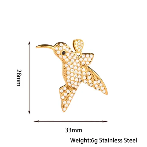 Ciondolo Animale in Acciaio Inossidabile con Strass Hip Hop Leone Leopardo Colibrì Libellula Accessori per Gioielli Fai da Te