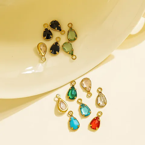 Ciondolo a Goccia d'Acqua in Acciaio Inossidabile Vintage Francese Charms Geometrici in Strass per Fai da Te Creazione Gioielli Donna