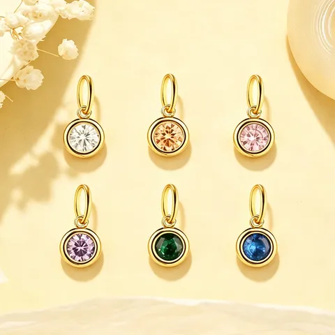 Stainless Steel Rhinestone Birthstone Pendant Round Charm For DIY Jewelry Making Bracelet Necklace Crafts Material Findings