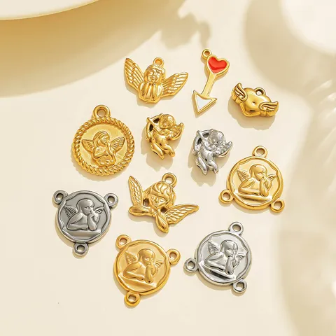 Stainless Steel Vintage Relief Angel Cupid Pendant French Romantic Retro DIY Jewelry Keychain Accessory Charms For Jewelry Making