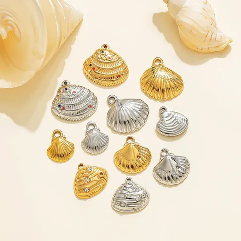 Pendentifs en Acier Inoxydable Plage Océan Coquillage Luxueux Coquille 3D Strass Accents Fournitures Artisanat Pour Fai da Te Bijoux Fabrication Accessoires