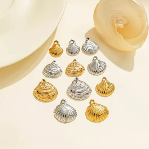 Pendentifs en Acier Inoxydable Plage Océan Coquillage Luxueux Coquille 3D Strass Accents Fournitures Artisanat Pour Fai da Te Bijoux Fabrication Accessoires