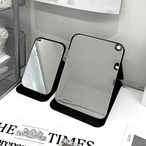Specchio per Trucco da Tavolo Pieghevole Portatile Supporto in Pelle PU Vetro Trasparente Specchio Cosmetico per Dormitorio Casa