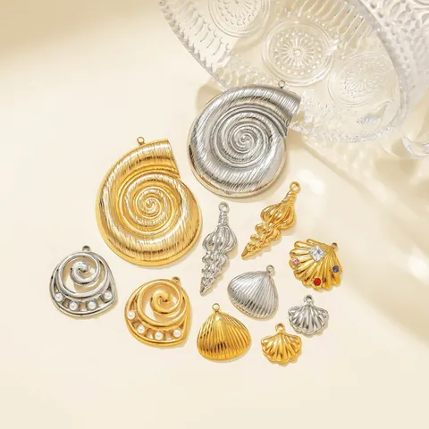 Pendentifs Coquillage Conque en Acier Inoxydable Breloques de Bijoux DIY Plaqué Or Argent Accessoires Marins