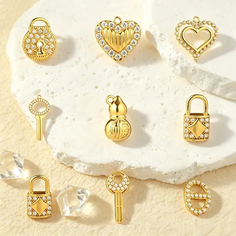 Edelstahl Schloss Schlüssel Herz Flasenkürbis Schweine Nase Anhänger Strass DIY Schmuck Zubehör Charm Mode Halskette Armband