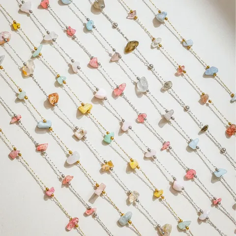 Roestvrij Staal Natuurlijke Gemengde Kleur Gebroken Steen Positioning Ketting DIY Sieraden Maken Kristal Ruwe Steen Lanyard