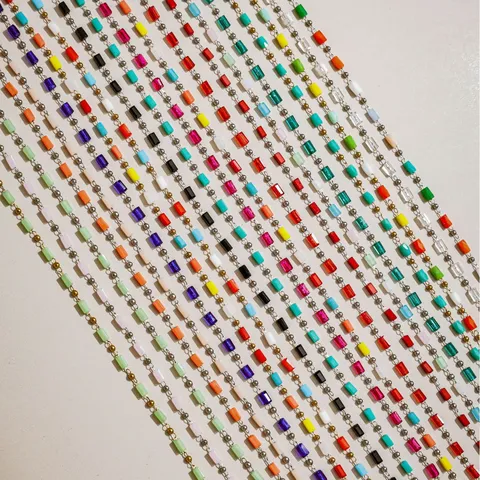 DIY 304 Stainless Steel Chain With Colorful Artificial Crystal Tube Metal Beads For Necklace Bracelet Jewelry Making Accessories