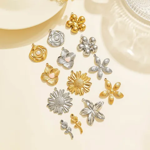 Roestvrijstalen Bloemenhangers Madeliefje Roos Camelia Charms Voor Sieraden Maken DIY Sleutelhanger Tas Hangende Accessoires Vrouwen Cadeau