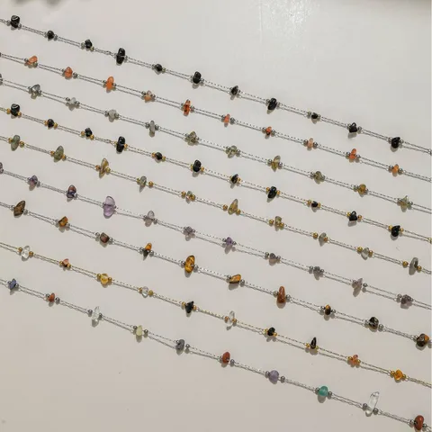 Natural Stone Gravel 304 Stainless Steel Fine Chain Link For DIY Necklace Bracelet Eyeglass Chain Semi Finished Material