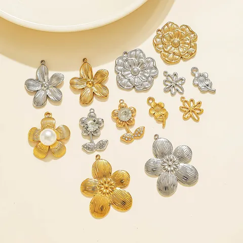 Colgantes De Flor De Camelia En Relieve 3D De Acero Inoxidable Diamantes De Imitación Perla Artificial Charms Para Hacer Joyas DIY
