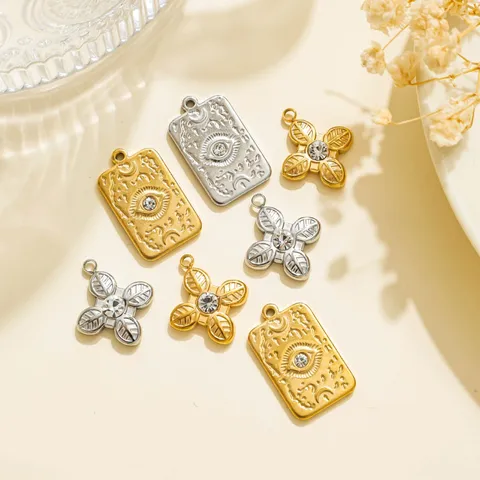 Vintage Stainless Steel Evil Eye Flower Leaf Pendant DIY Jewelry Accessories Gold Silver Metal Charm For Women