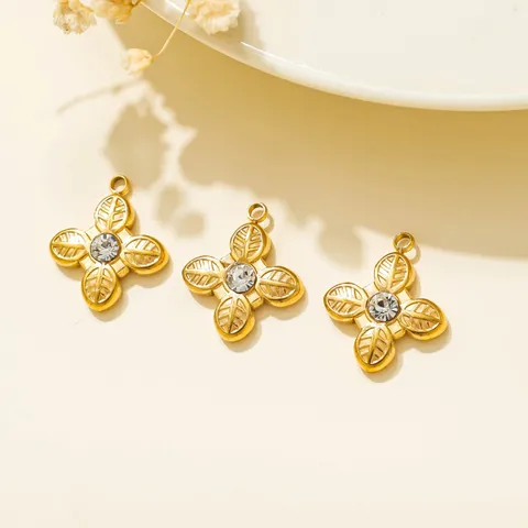 Vintage Stainless Steel Evil Eye Flower Leaf Pendant DIY Jewelry Accessories Gold Silver Metal Charm For Women