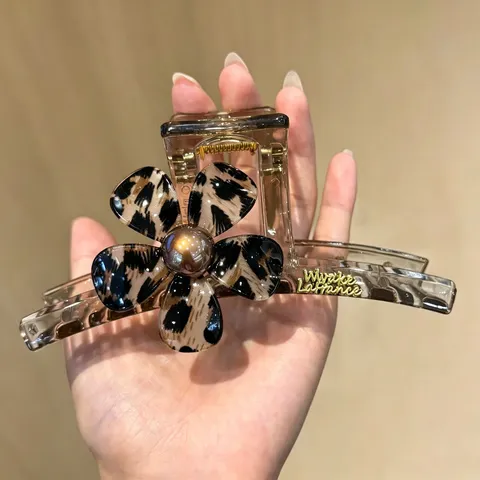 Pinza de Cangrejo para Cabello Estampado Leopardo Flor Grande Resina Pinza Tiburón Impresión Letra Tocado Mujer Accesorios Cabello