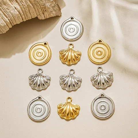Stainless Steel Spiral Wave Round Disc Shell Charms For DIY Keychain Jewelry Making Findings Gold Silver Electroplated Pendants