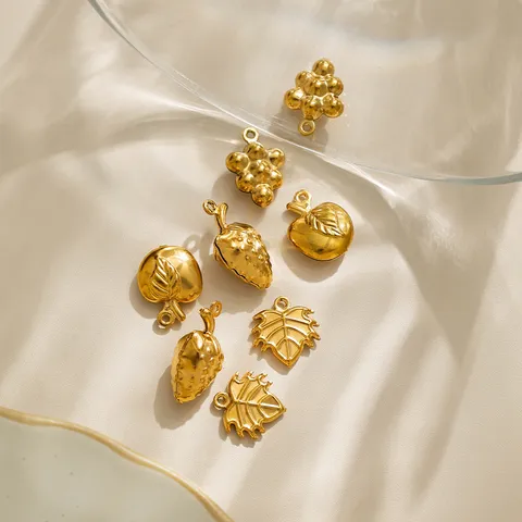 Stainless Steel Fruit Pendants Gold Plated Strawberry Apple Grape Maple Leaf Charms For DIY Necklace Bracelet Jewelry Making Accessories