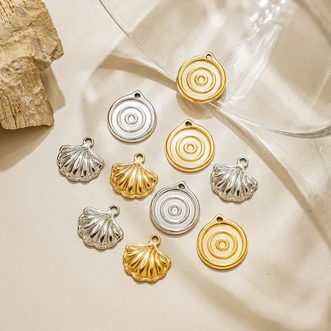 Stainless Steel Spiral Wave Round Disc Shell Charms For DIY Keychain Jewelry Making Findings Gold Silver Electroplated Pendants
