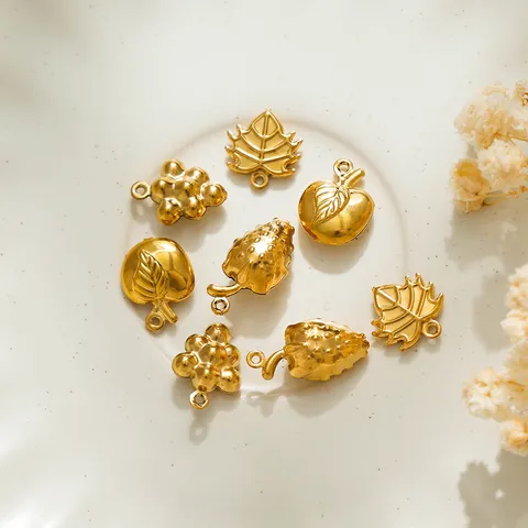 Stainless Steel Fruit Pendants Gold Plated Strawberry Apple Grape Maple Leaf Charms For DIY Necklace Bracelet Jewelry Making Accessories