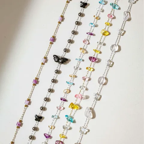 Y2K Cool Dark Style Butterfly Natural Stone Chain 304 Stainless Steel Irregular Crystal Beads Chain For DIY Jewelry Making Necklaces Phone Straps