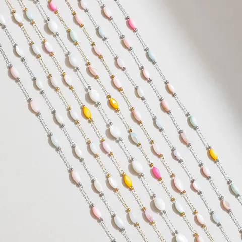 1 Meter French Style Macaron Shell Bead Chain 304 Stainless Steel Metal Link Chain For DIY Necklace Bracelet Accessory